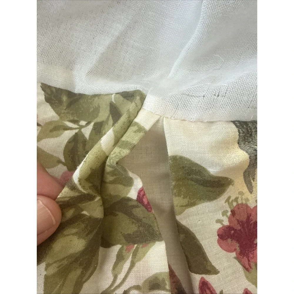Vintage Bed Skirt King Hummingbirds Floral Tropical Fuchsia Flaws- Altered Tear